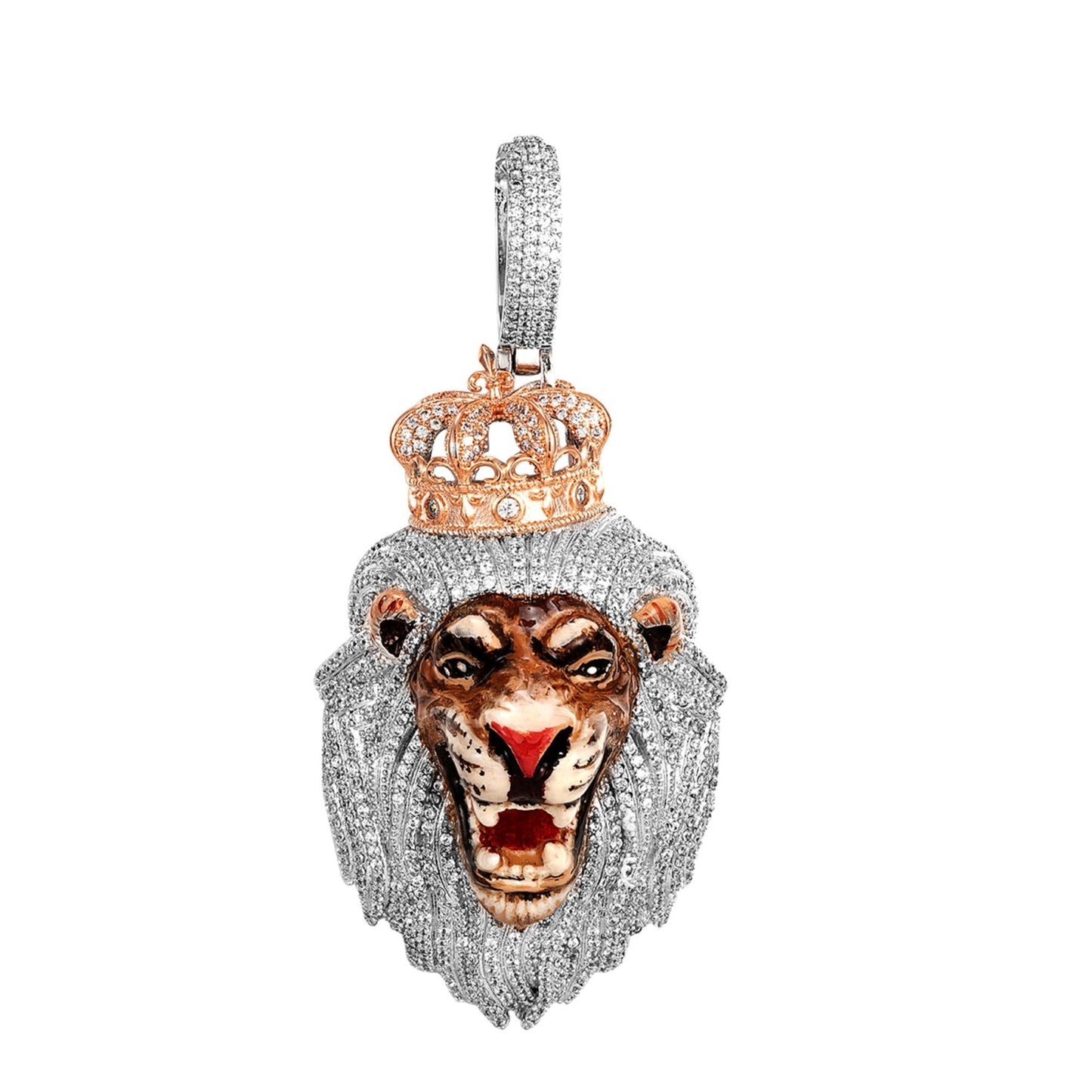 S.Silver CZ Roaring Lion Animal Pendant RP+PP