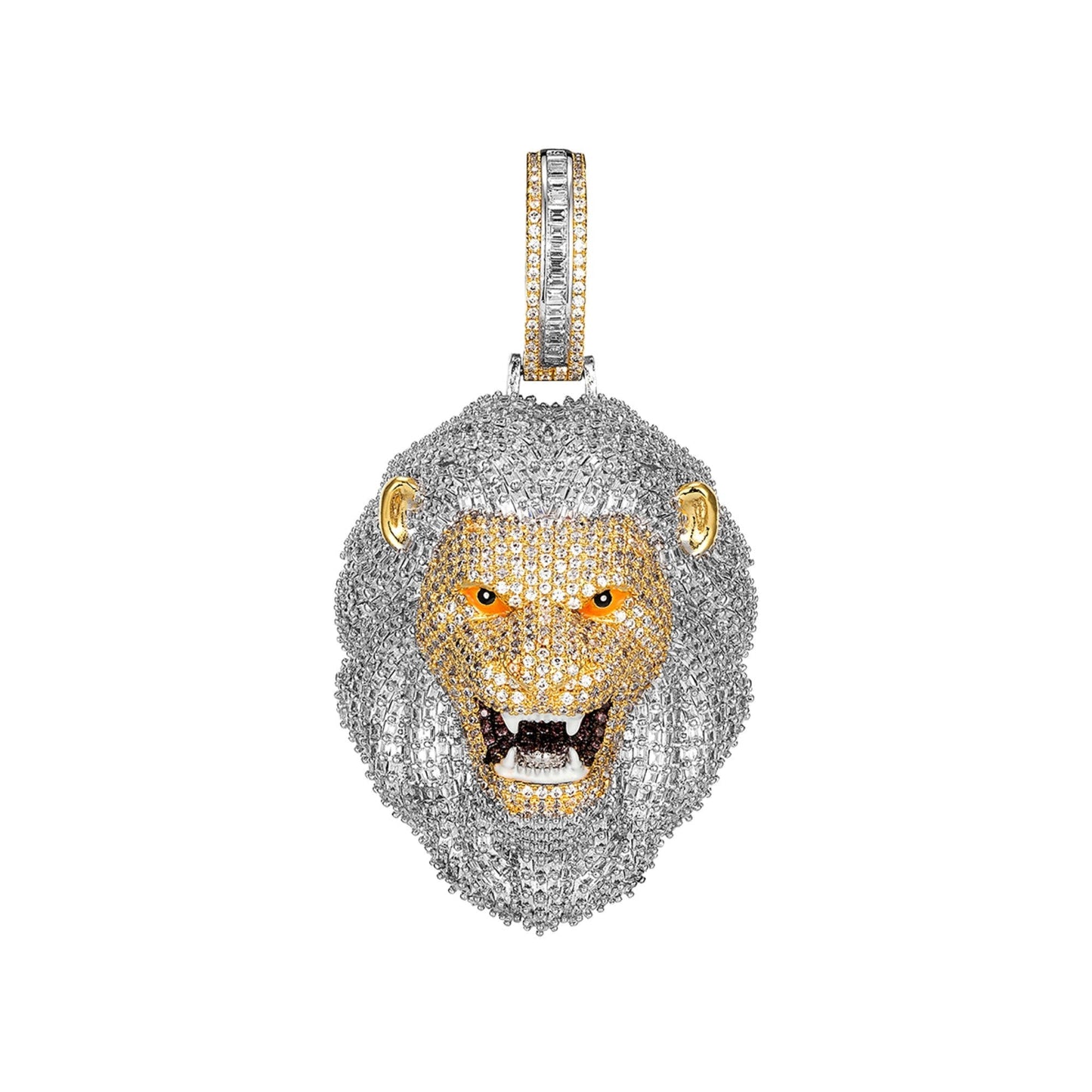 S.Silver CZ Roaring Lion Animal Pendant BP+GP+RP