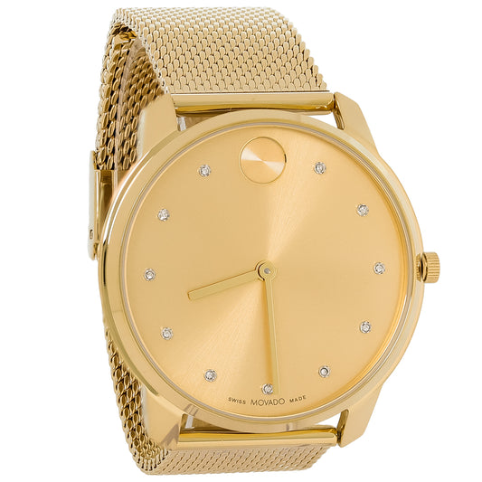 Movado Bold Thin Mens Gold Tone Plated Stainless Steel Quartz Watch 3600903