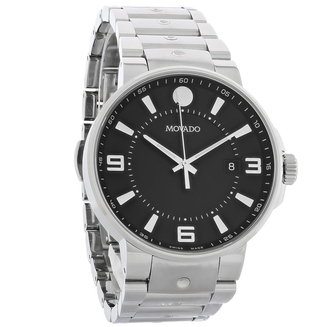 Movado S.E. Pilot Mens Stainless Steel Black Dial Swiss Quartz Watch 0606761