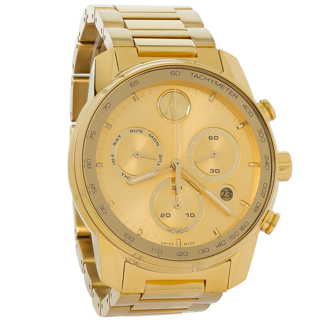 Movado Bold Verso Mens Gold Tone PVD Stainless Chronograph Quartz Watch 3600866