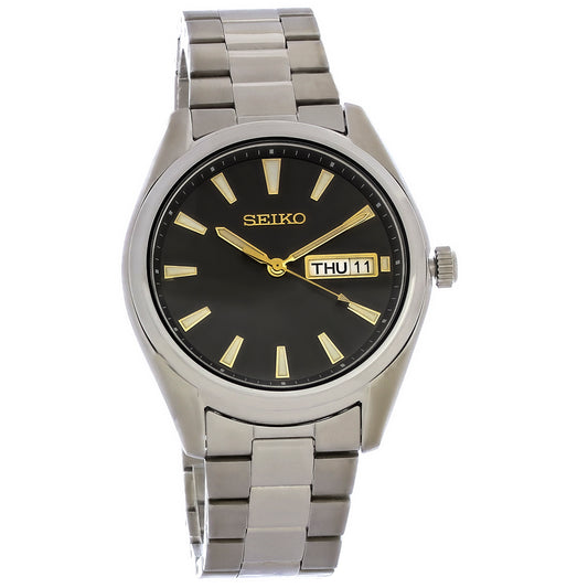 Seiko Essentials Mens Stainless Steel Charcoal Dial Quartz Watch SUR343