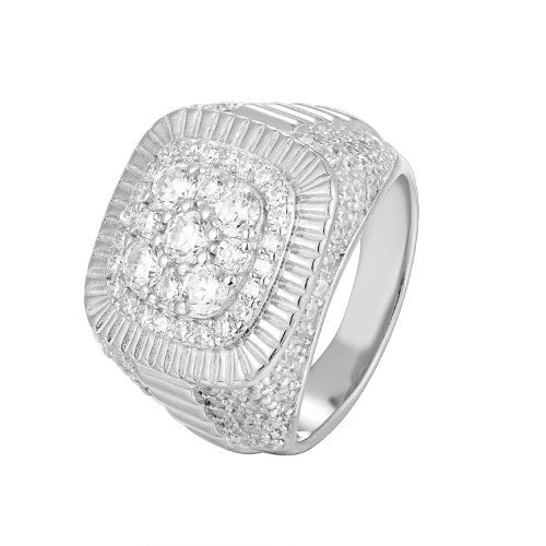S.Silver CZ Square Designer Sz 7 Mens Ring RP