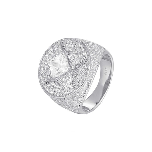 S.Silver Round Princess Cut CZ Designer Mens Ring RP