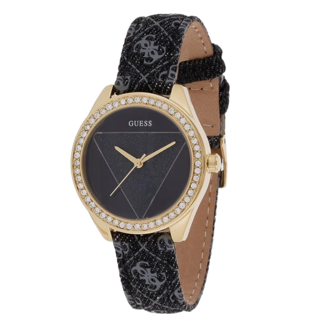 Guess Tri Glitz Ladies Crystal Gold PVD Stainless Quartz Watch W0884L11