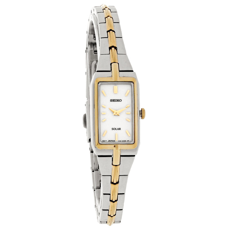 Seiko Solar Ladies White Dial Two Tone Bracelet Dress Watch SUP272