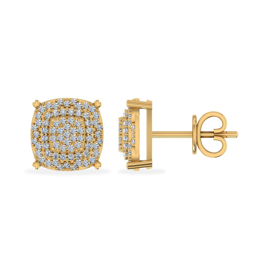 10K Yellow Gold Round Diamond Square Shape Designer Stud Earrings 1/3 Cttw