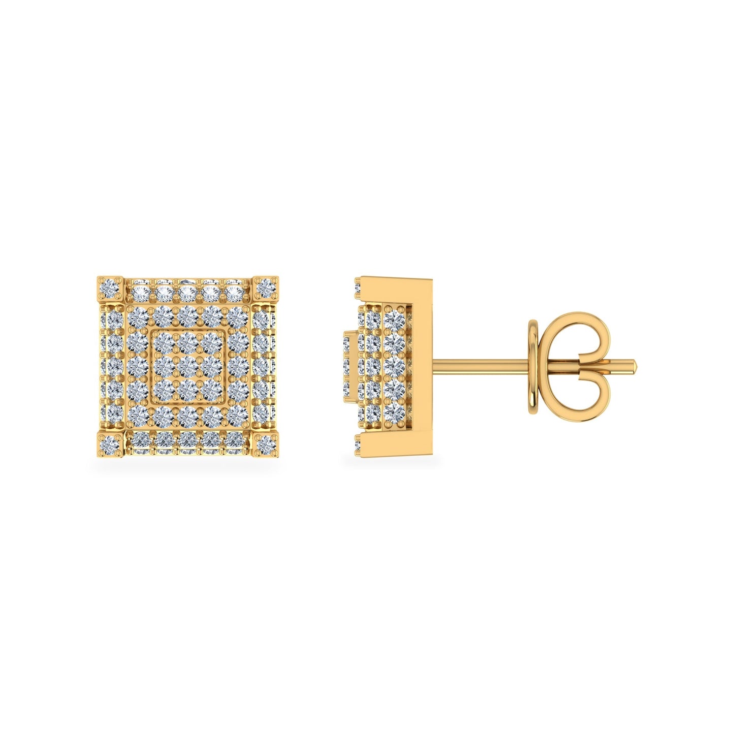 10K Yellow Gold Round Diamond Square Shape Stud Earrings 1/2 Cttw