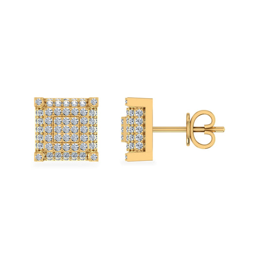 10K Yellow Gold Round Diamond Square Shape Stud Earrings 1/2 Cttw