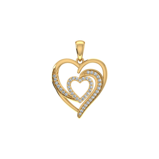 10K Yellow Gold Round Diamond Womens Double Heart Pendant 1/8 Cttw
