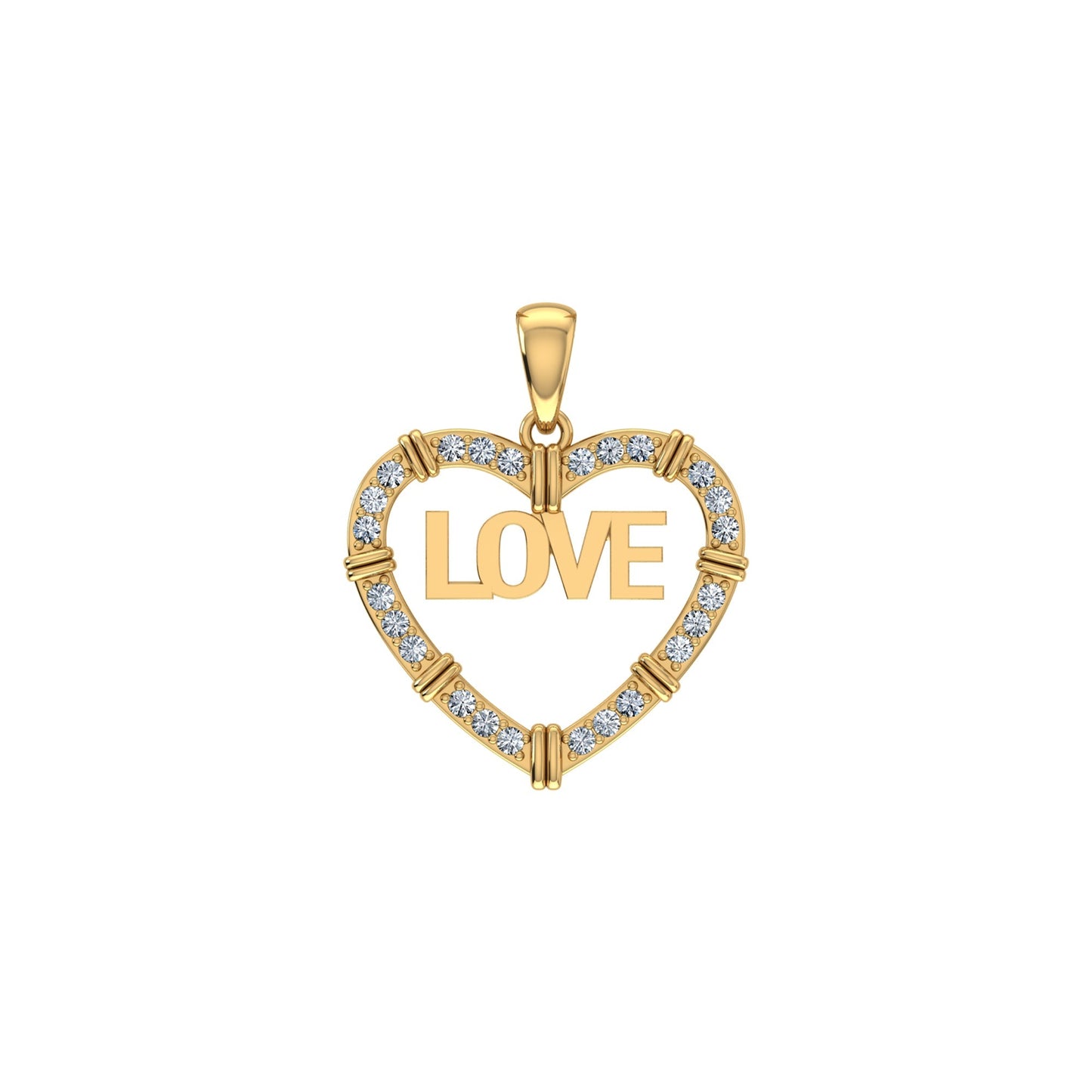10K Yellow Gold Round Diamond Womens Love Heart Pendant 1/4 Cttw
