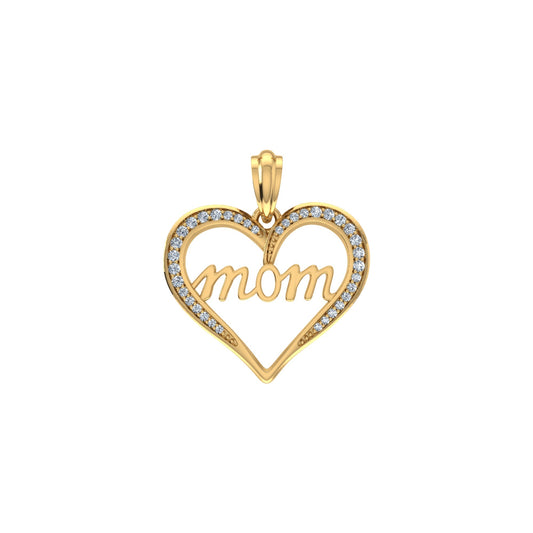 10K Yellow Gold Round Diamond Womens Mom Heart Pendant 1/8 Cttw