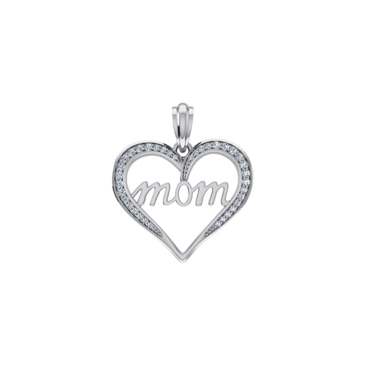10K White Gold Round Diamond Womens Mom Heart Pendant 1/8 Cttw