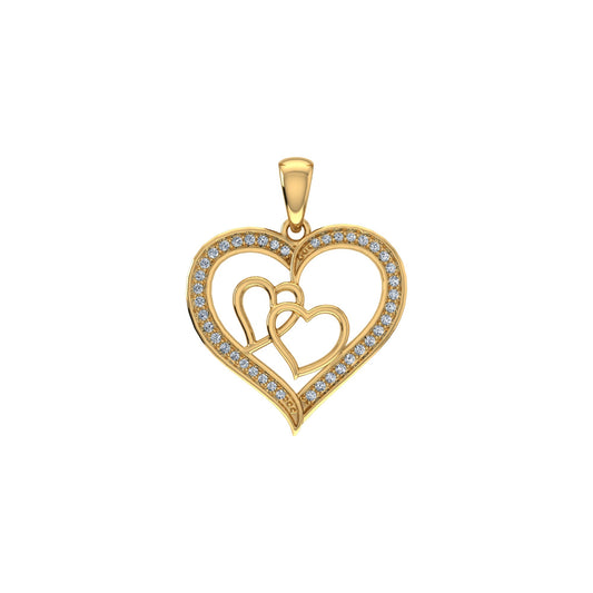 10K Yellow Gold Round Diamond Womens Double Heart Pendant 1/8 Cttw