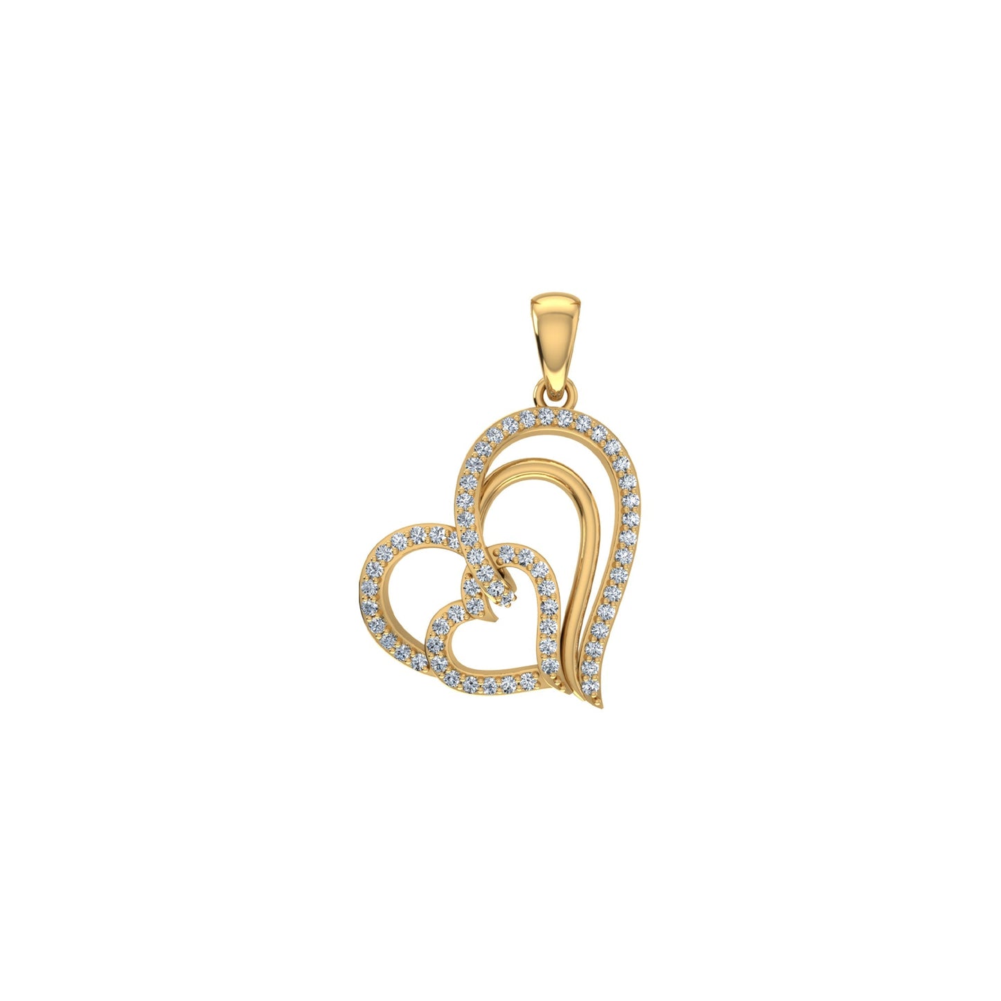 10K Yellow Gold Round Diamond Womens Double Heart Pendant 1/4 Cttw