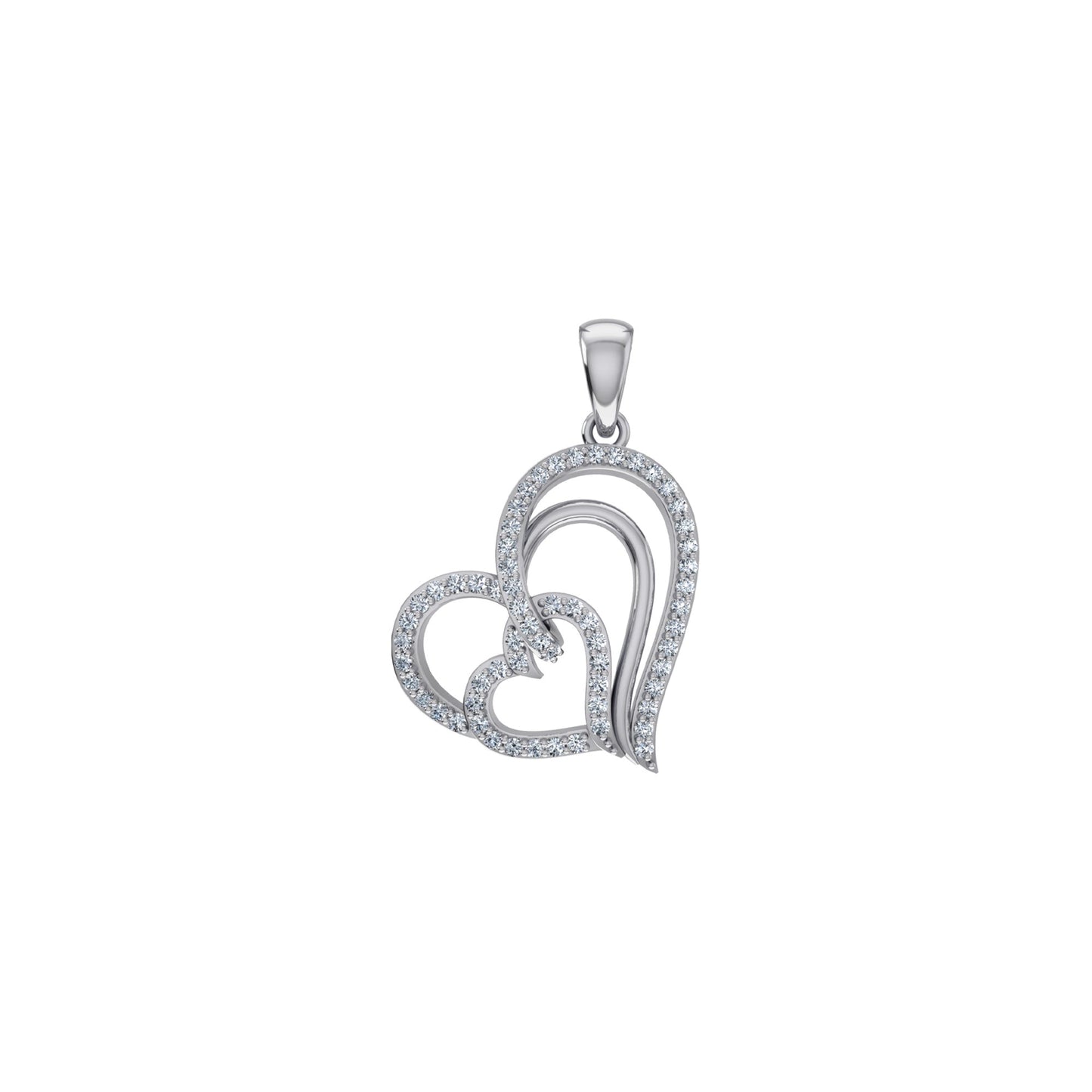 10K White Gold Round Diamond Womens Double Heart Pendant 1/4 Cttw
