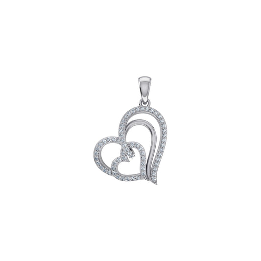 10K White Gold Round Diamond Womens Double Heart Pendant 1/4 Cttw