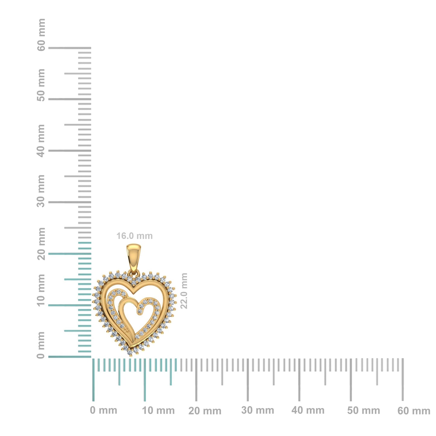 10K Yellow Gold Round Diamond Womens Double Heart Pendant 1/4 Cttw