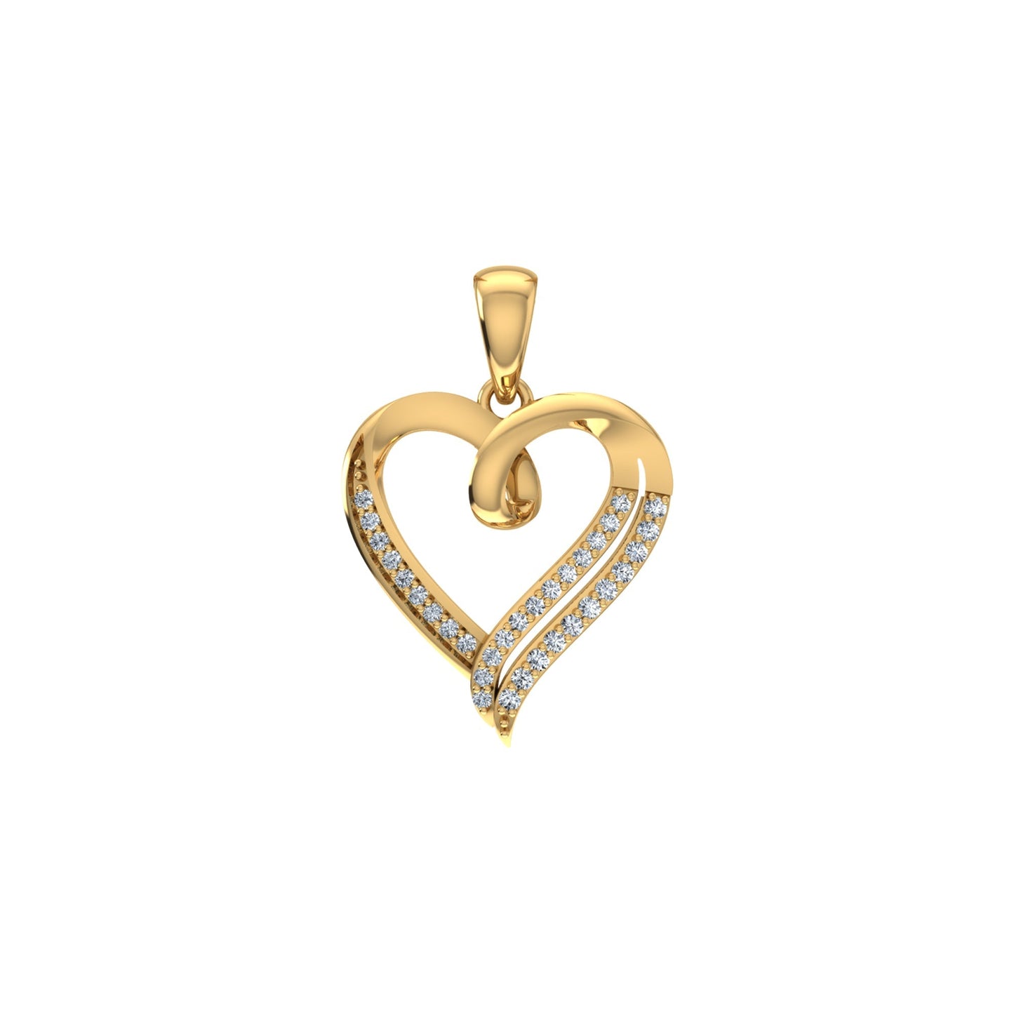 10K Yellow Gold Round Diamond Womens Heart Pendant 1/10  Cttw
