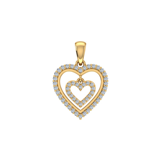 10K Yellow Gold Round Diamond Womens Double Heart Pendant 1/4 Cttw