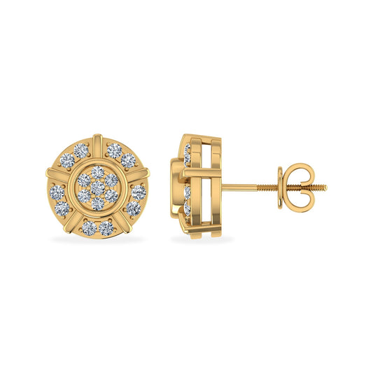 10K Yellow Gold Round Diamond Round Studs Designer Stud Earrings 1/10 Cttw