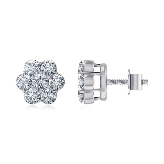 S.Silver Round Cz Flower Stud Earrings RP