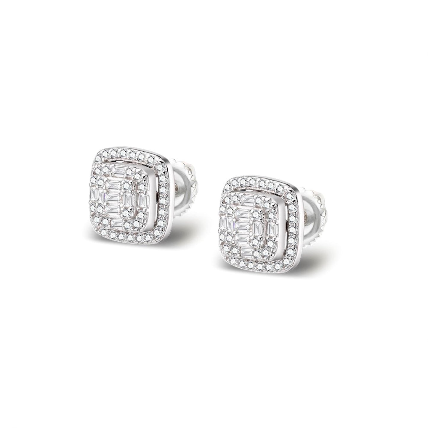S.Silver Round Moissanite Square Shape Designer Stud Earrings RP 5/8 Cttw