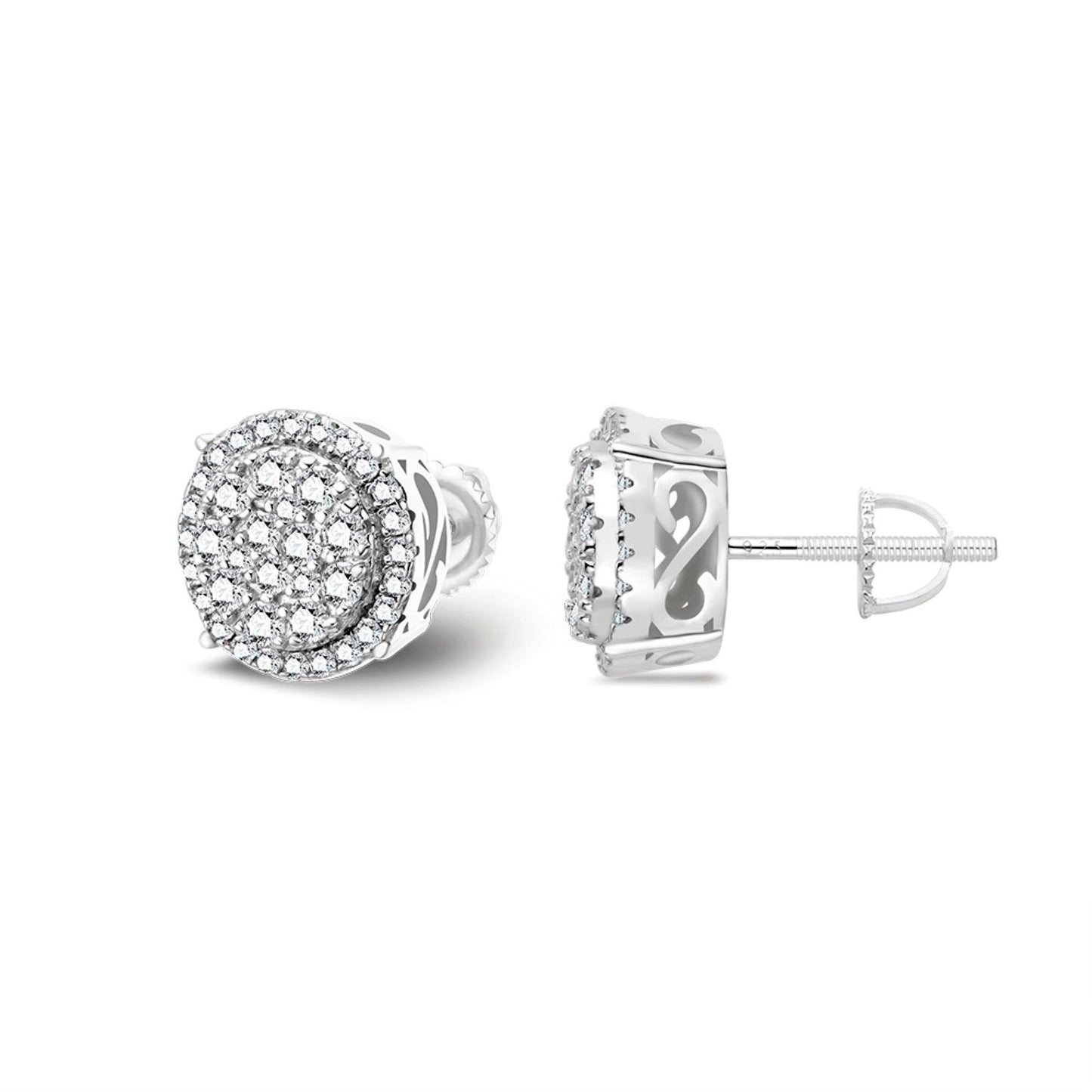 S.Silver Moissanite Round Shape Stud Earrings RP 3/4 Cttw