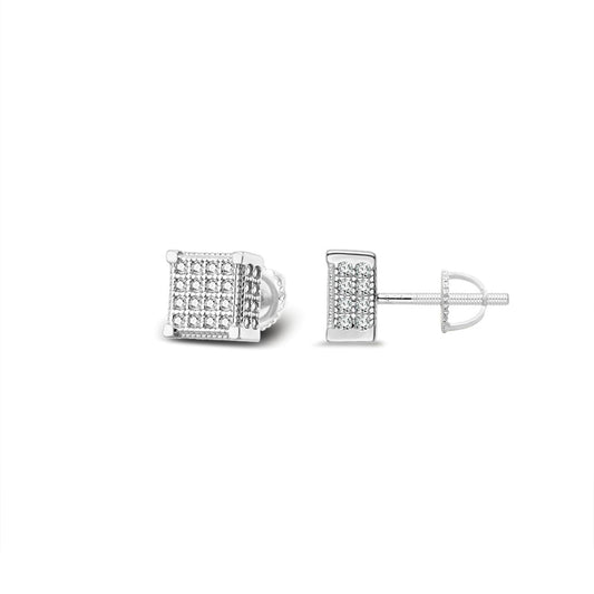 S.Silver Moissanite Square Shape Designer Stud Earrings RP 3/8 Cttw
