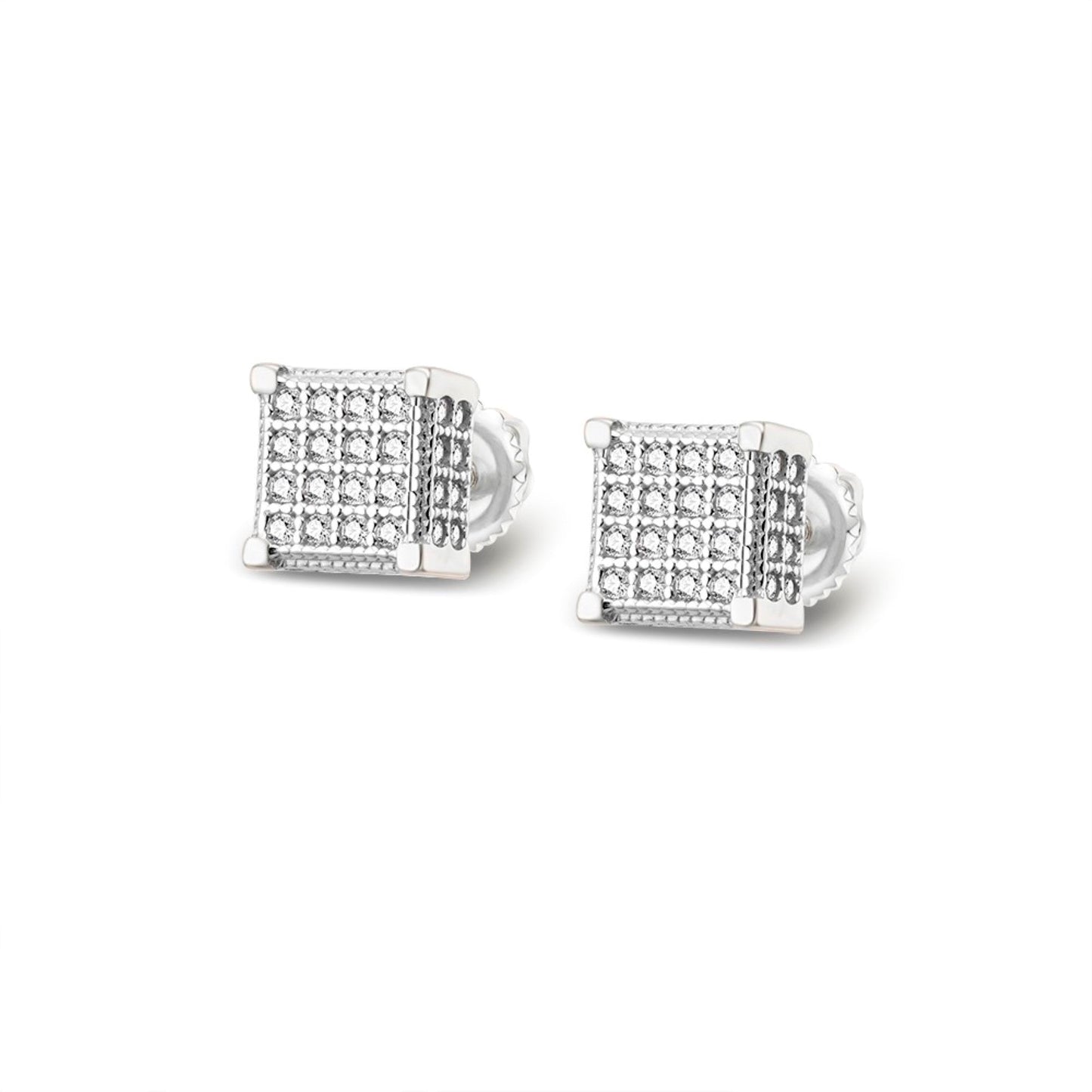 S.Silver Moissanite Square Shape Designer Stud Earrings RP 3/8 Cttw