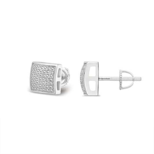 S.Silver Round Moissanite Square Shape Stud Earrings RP 3/8 Cttw