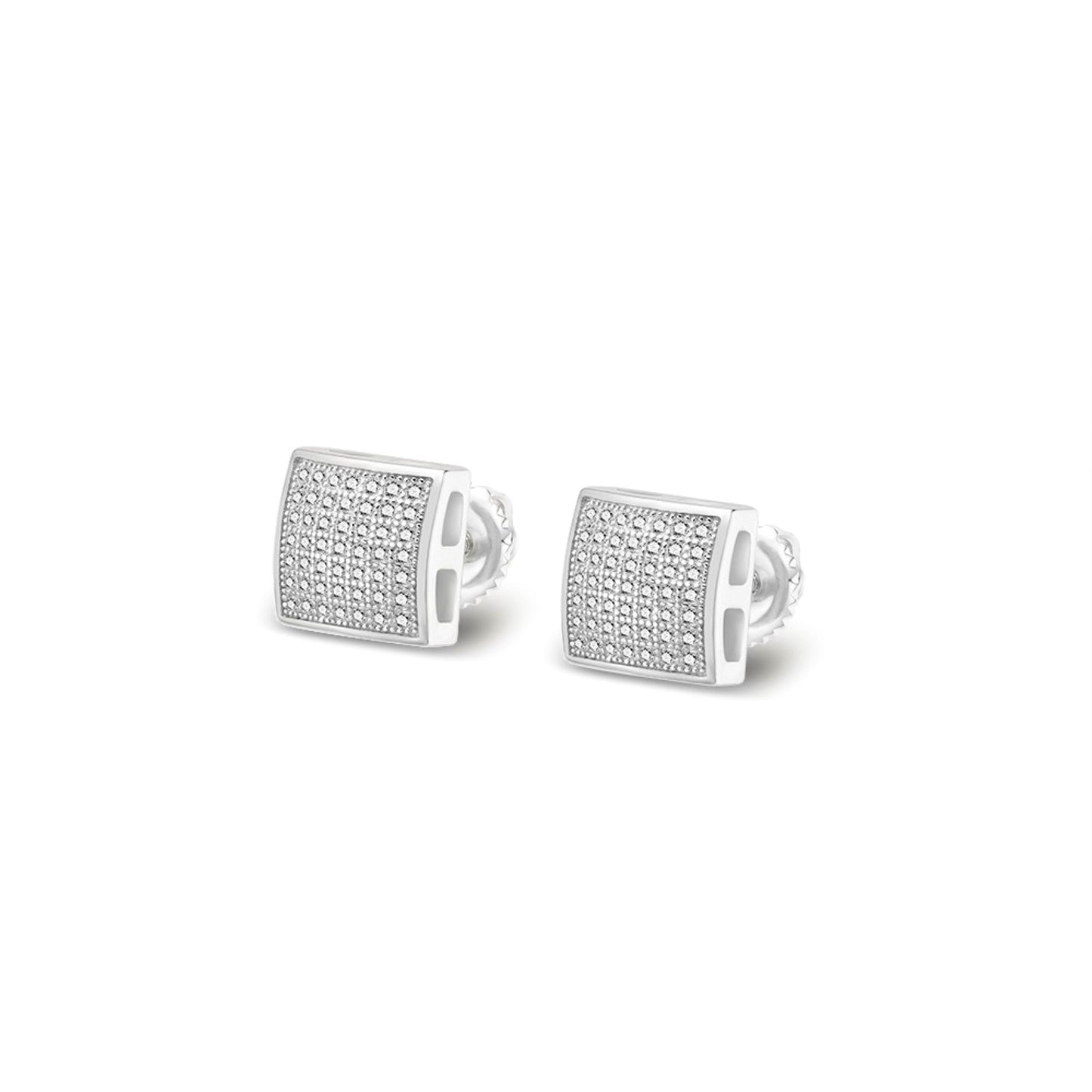 S.Silver Round Moissanite Square Shape Stud Earrings RP 3/8 Cttw