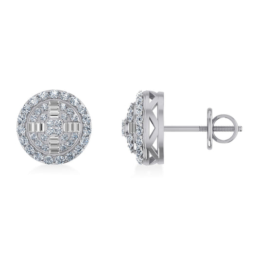 10K White Gold Round Baguette Diamond Round Shape Stud Earrings 1/3  Cttw