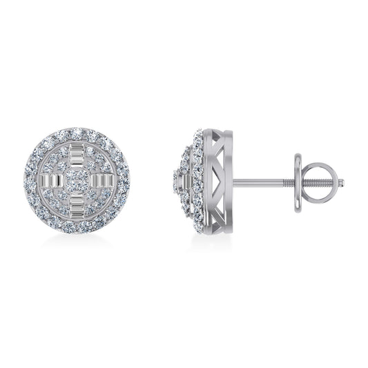 10K White Gold Round Baguette Diamond Round Shape Stud Earrings 1/3  Cttw