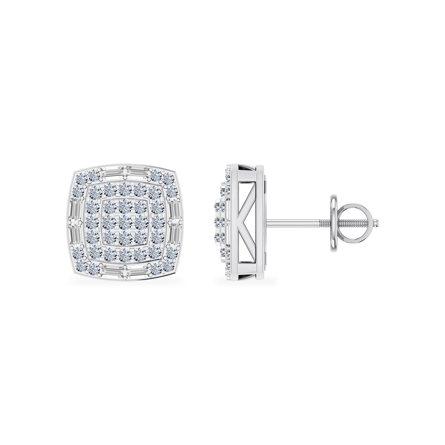 10K White Gold Round Diamond Square Shape Stud Earrings 1/2 Cttw