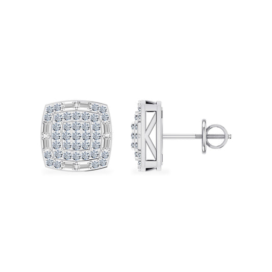 10K White Gold Round Diamond Square Shape Stud Earrings 1/2 Cttw