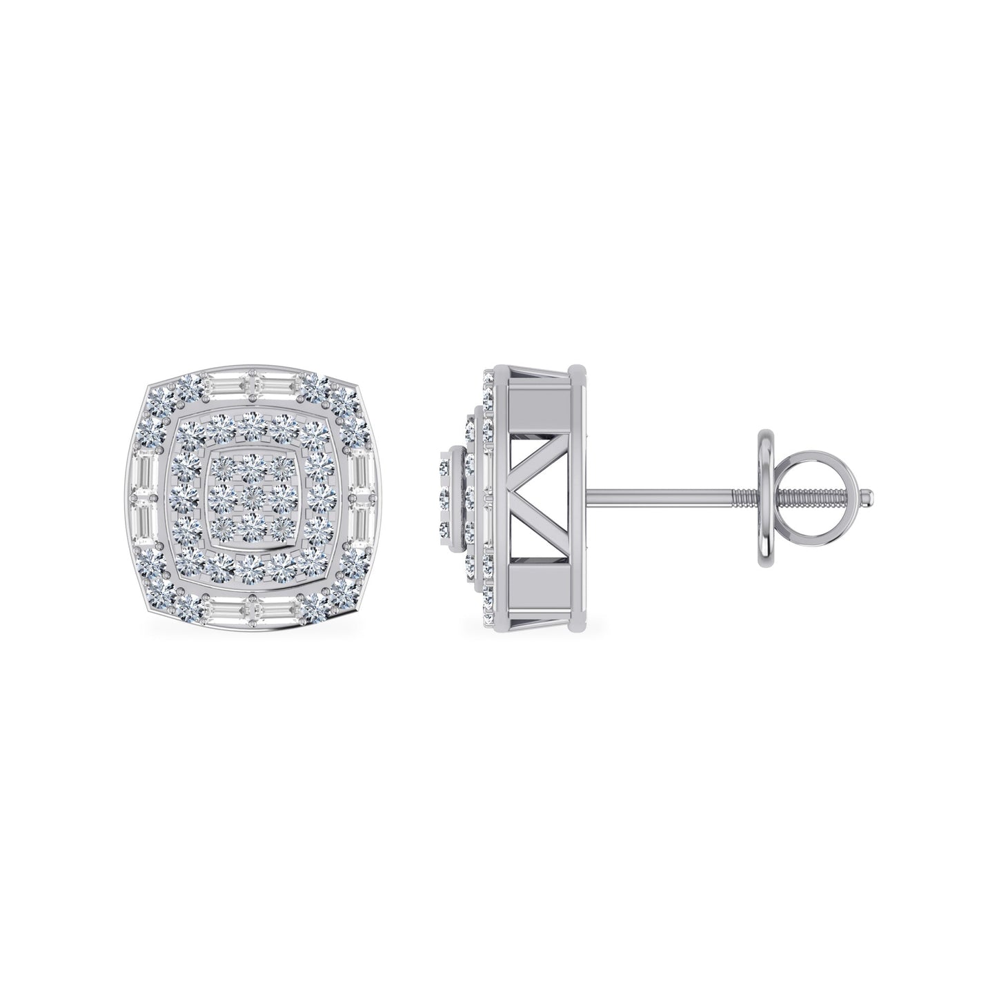 10K White Gold Round Diamond Square Shape Stud Earrings 5/8 Cttw