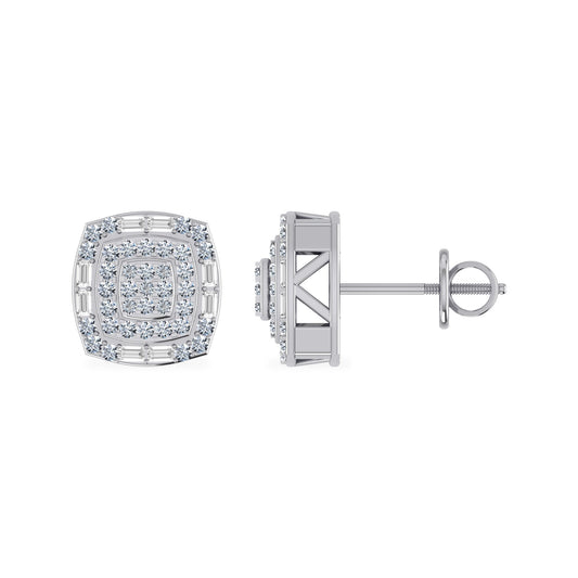 10K White Gold Round Diamond Square Shape Stud Earrings 5/8 Cttw