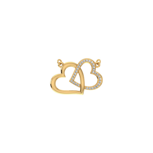 10K Yellow Gold Round Diamond Double Heart Pendant 1/20 Cttw