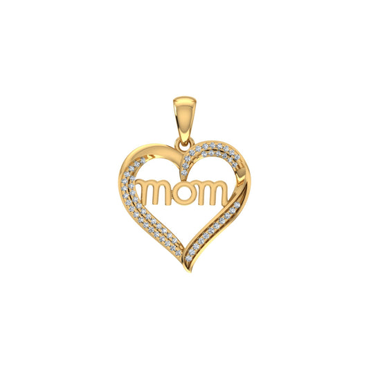 10K Yellow Gold Round Diamond Mom Heart Shape Pendant 1/10 Cttw