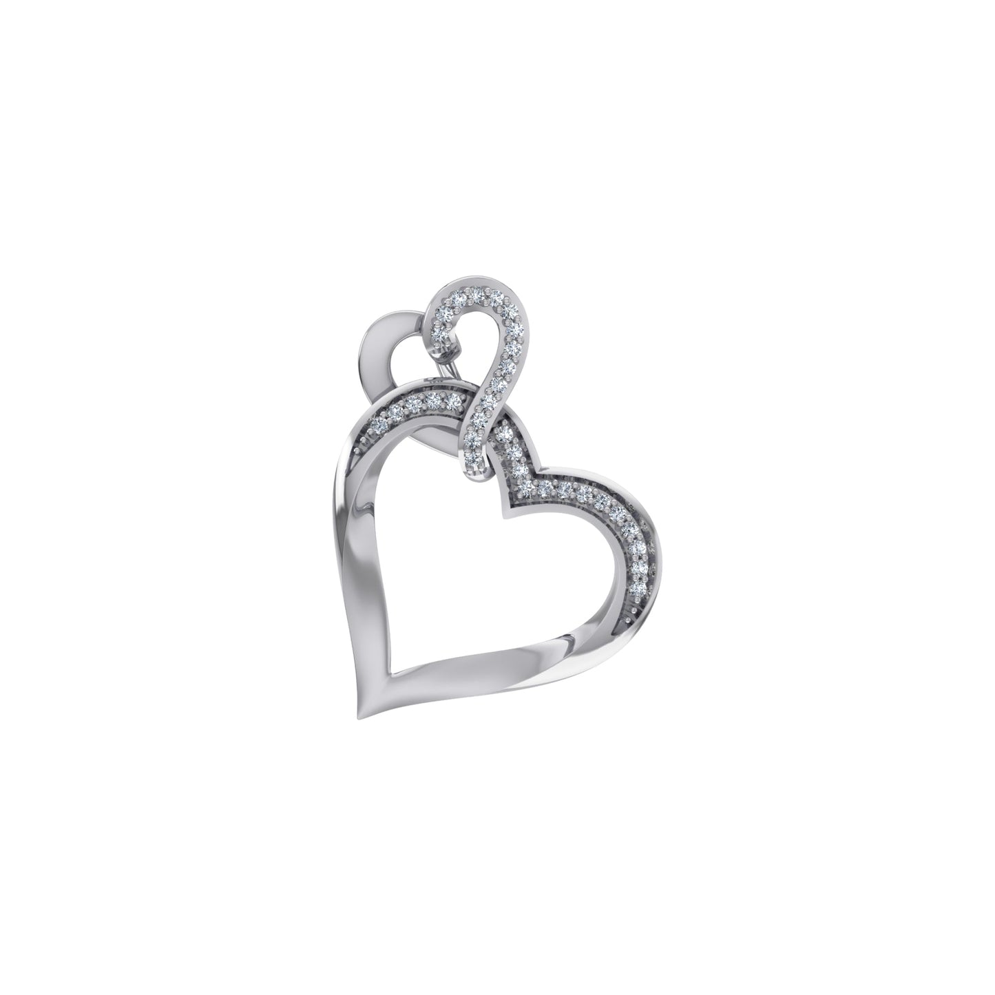 10K White Gold Round Diamond Womens Double Heart Pendant 1/20 Cttw