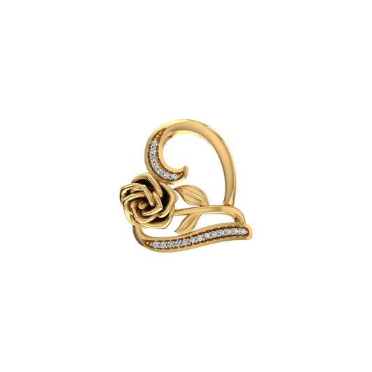 10K Yellow Gold Round Diamond Womens Heart Rose Heart Pendant 1/25 Cttw