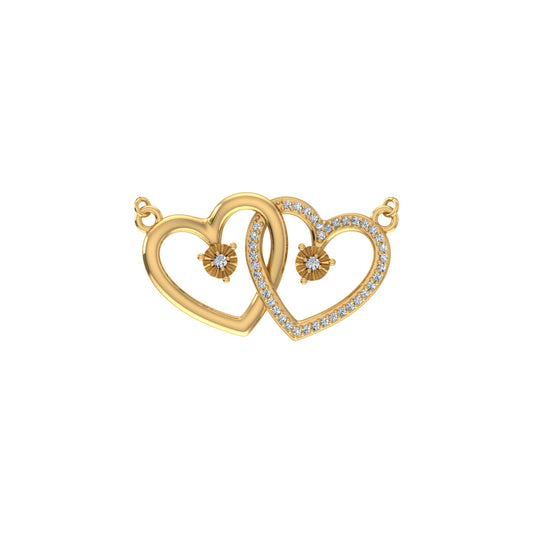 10K Yellow Gold Round Diamond Womens Double Heart Pendant 1/10 Cttw