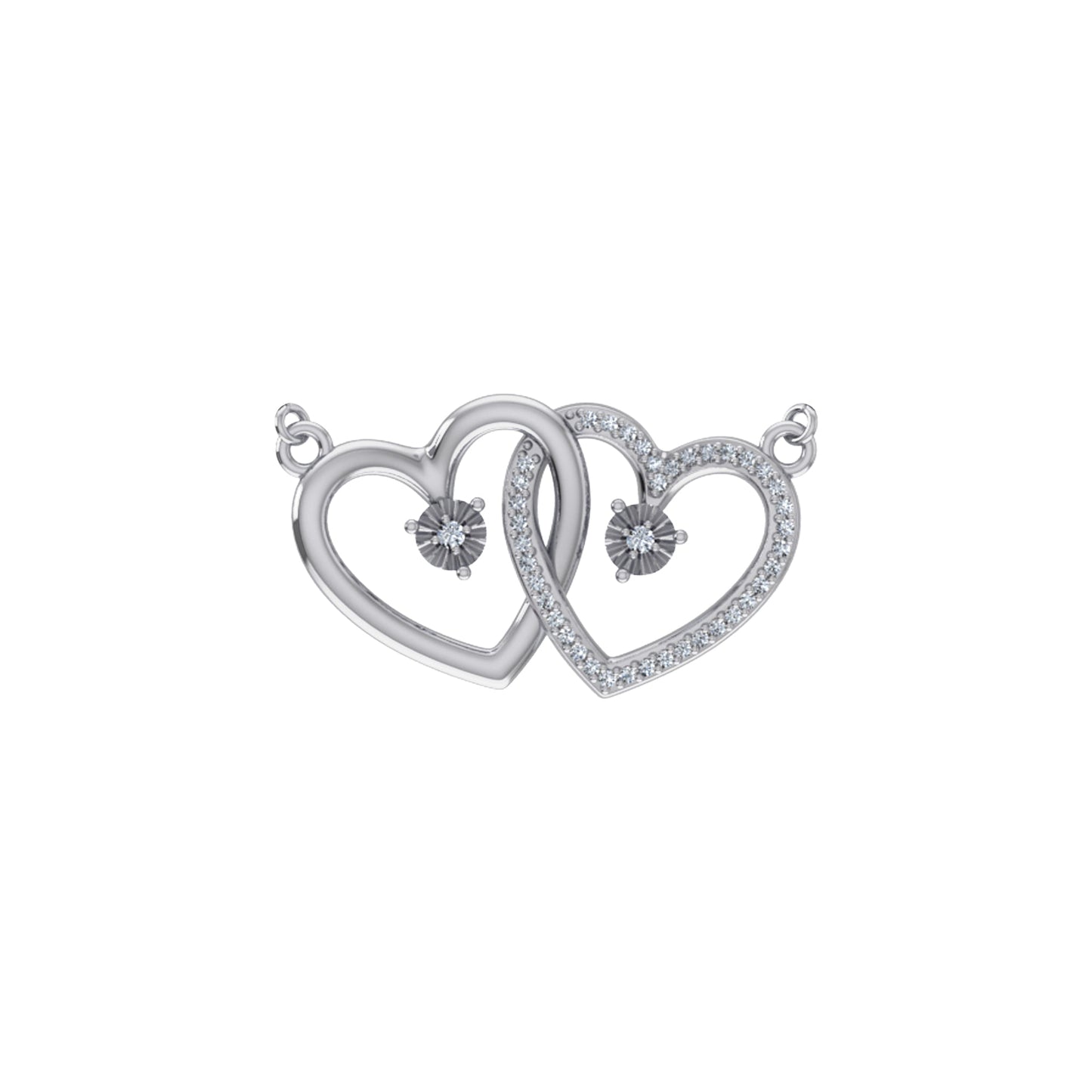 10K White Gold Round Diamond Womens Double Heart Pendant 1/10 Cttw