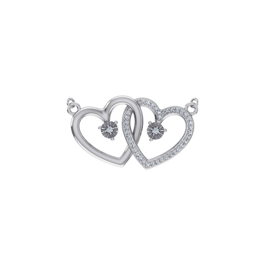 10K White Gold Round Diamond Womens Double Heart Pendant 1/10 Cttw