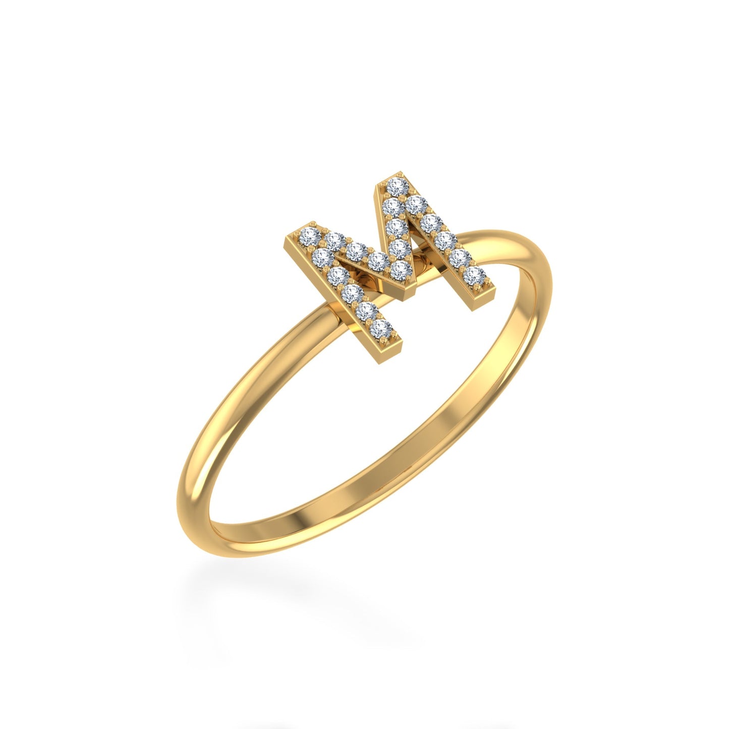 10K Yellow Gold Womens Round Diamond M Initial Letter Ring 1/10 Cttw
