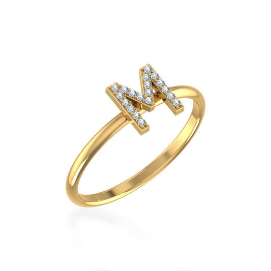 10K Yellow Gold Womens Round Diamond M Initial Letter Ring 1/10 Cttw