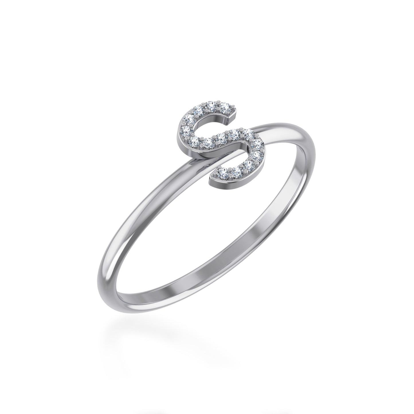10K White Gold Womens Round Diamond S Initial Letter Ring 1/25 Cttw