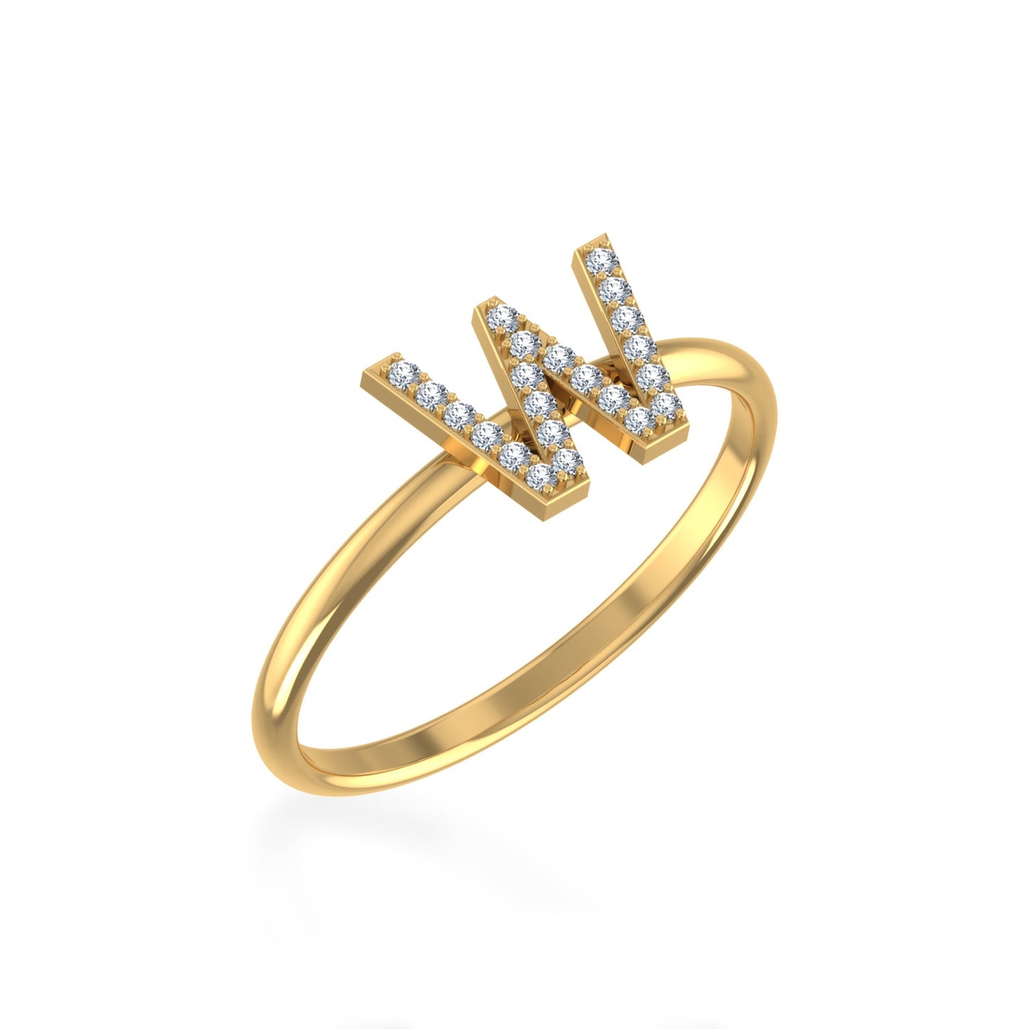 10K Yellow Gold Womens Round Diamond W Initial Letter Ring 1/10 Cttw