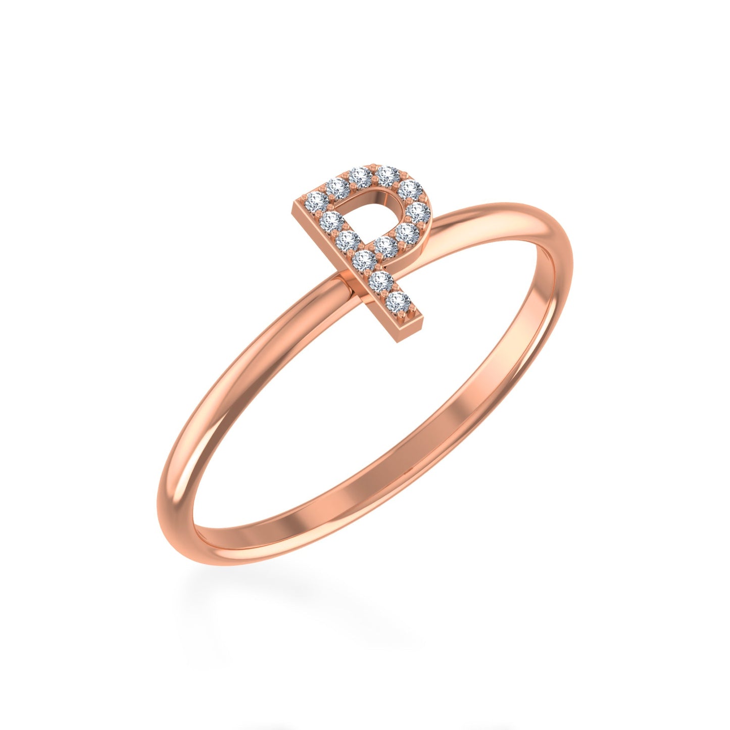 10K Rose Gold Womens Round Diamond P Initial Letter Ring 1/25 Cttw
